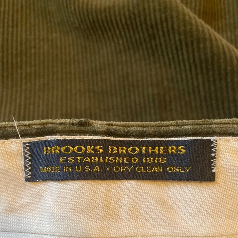 Vintage Brooks Brothers Pants Men’s 38x30 Pleated Olive Corduroy Trouser USA 70s